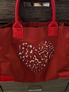 Tory Burch Red Leopard Heart Accent Tote